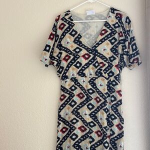 Beige Aztec Print V-Neck Women’s long Dress